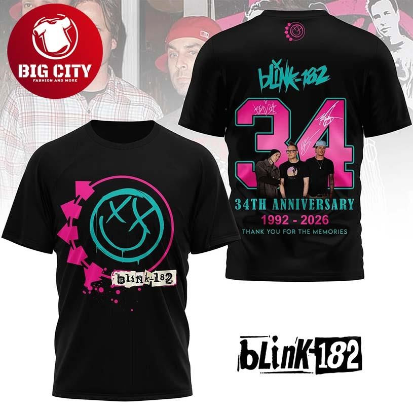 Official Blink 182 34Th Anniversary Shirt 1992 2026 Two Sided Shirt