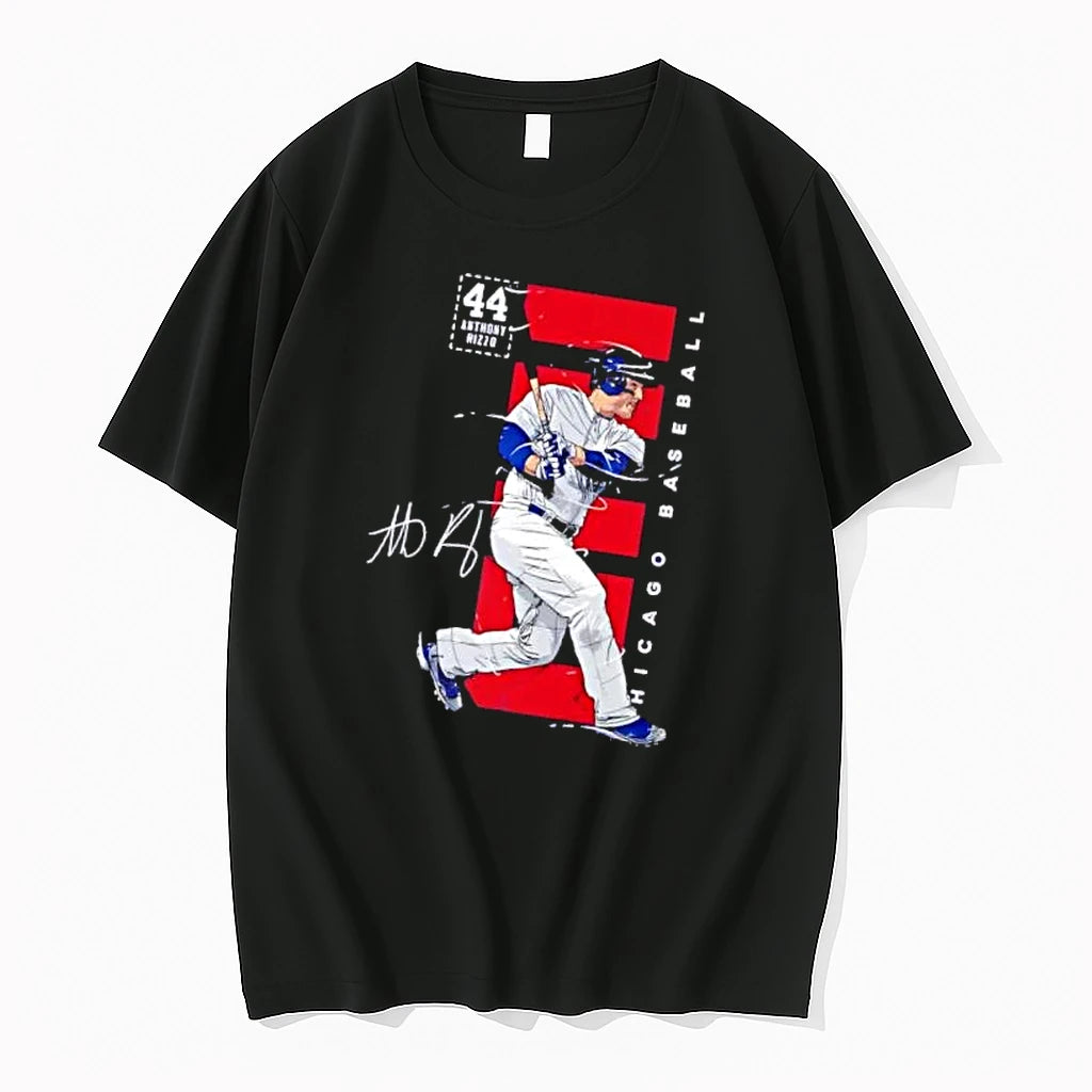 Officials Chicago Baseball 44 Anthony Rizzo Batter Swinging Red Background Line Art Mens
