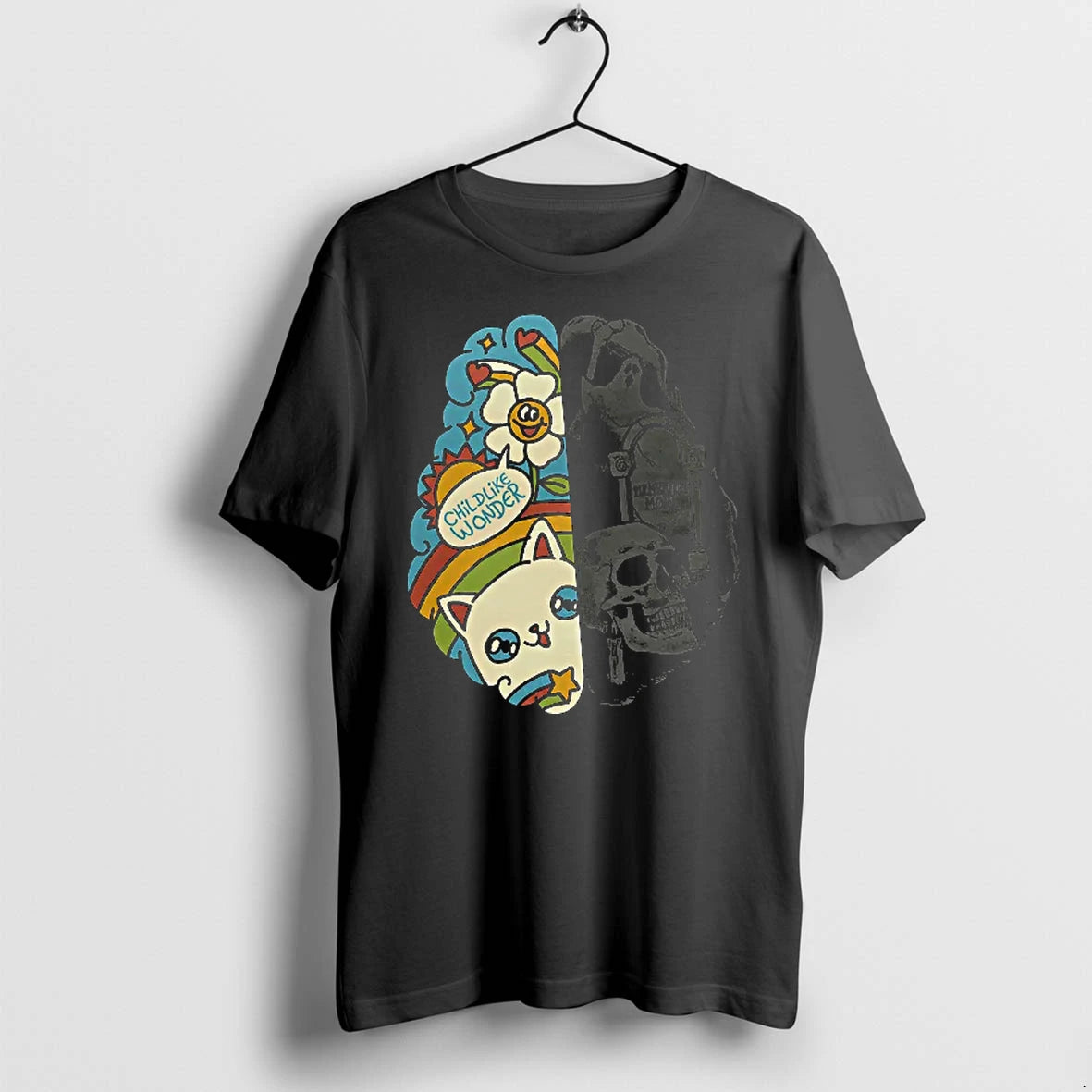 Officials Childlike Wonder Memento Mori Duality Brain Split Skull Ghost Flower Women T Shirt Sweater