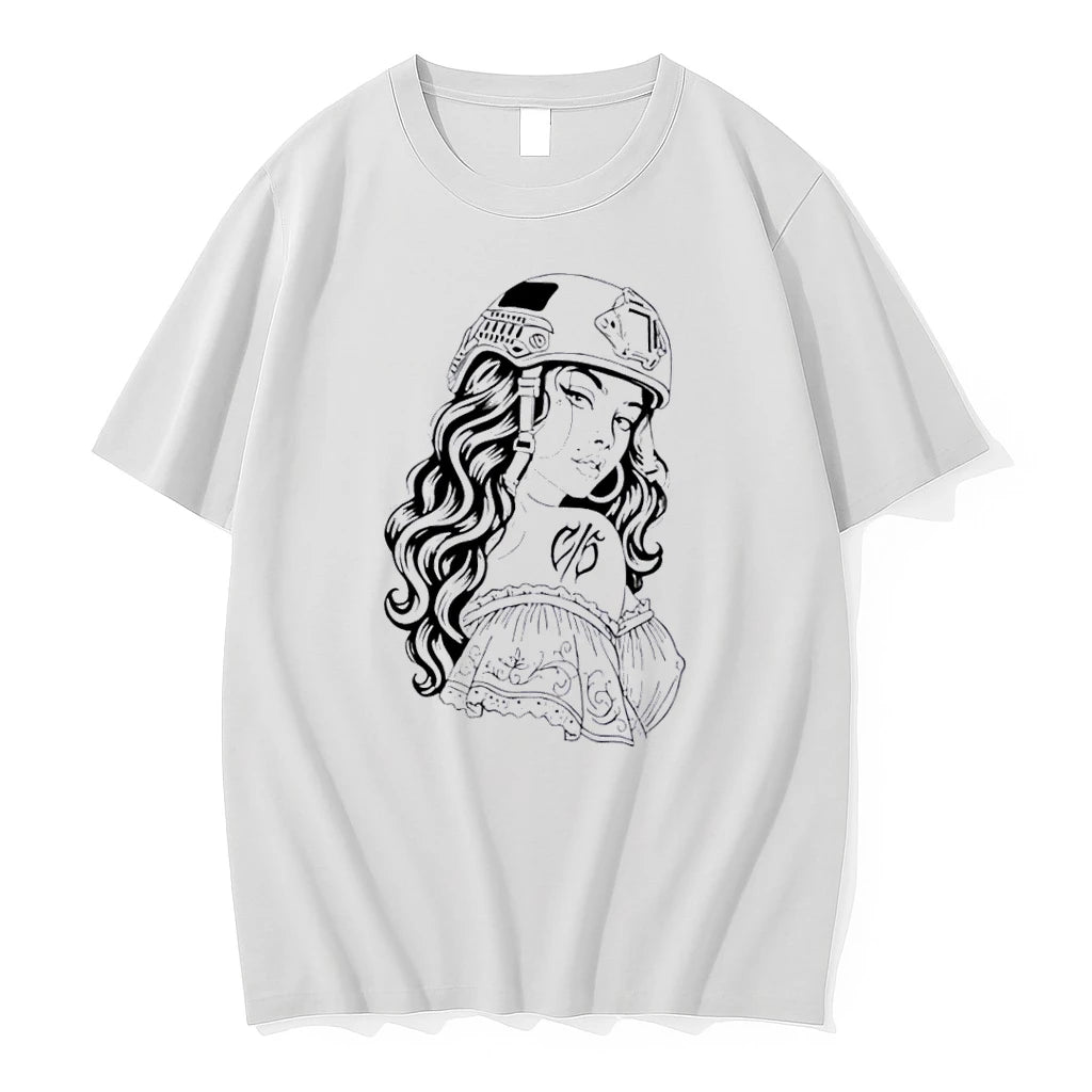 Officials Cs Tattoo Chicana Woman Wearing Military Tactical Helmet Line Art White Womens