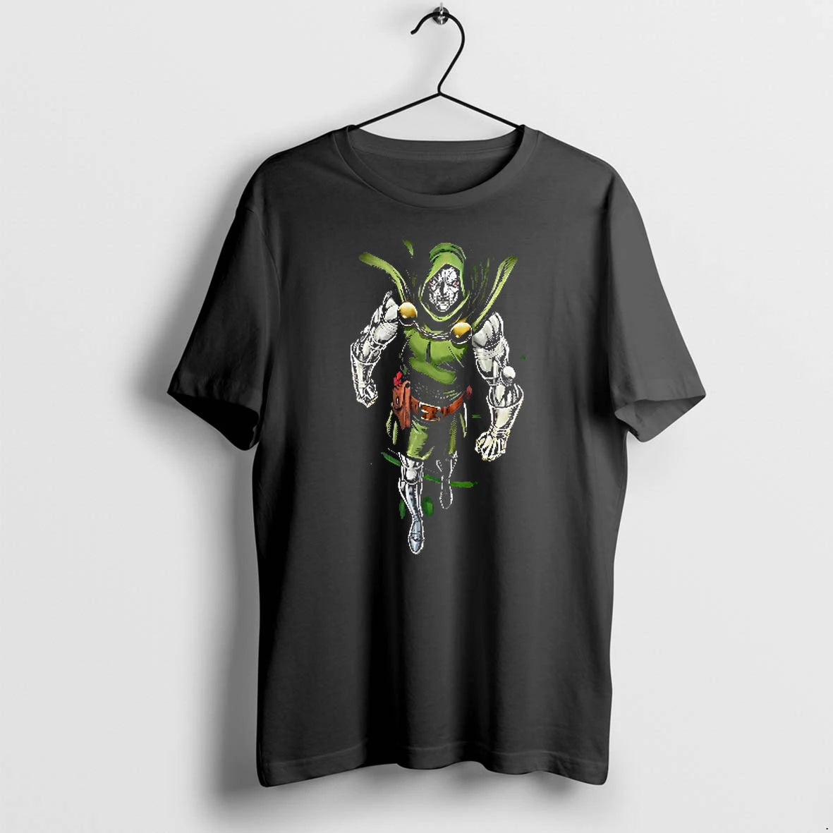 Officials Doctor Doom Walking Forward In Metallic Armor Green Hooded Cloak Men T Shirt Sweater