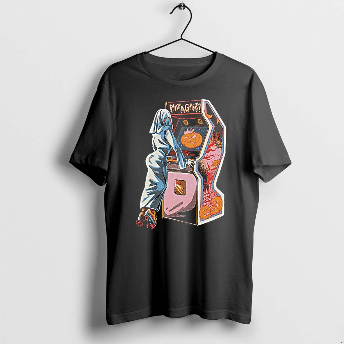 Officials Ghost Girl On Roller Skates Arcade Machine Play A Game Halloween T Shirt Sweater