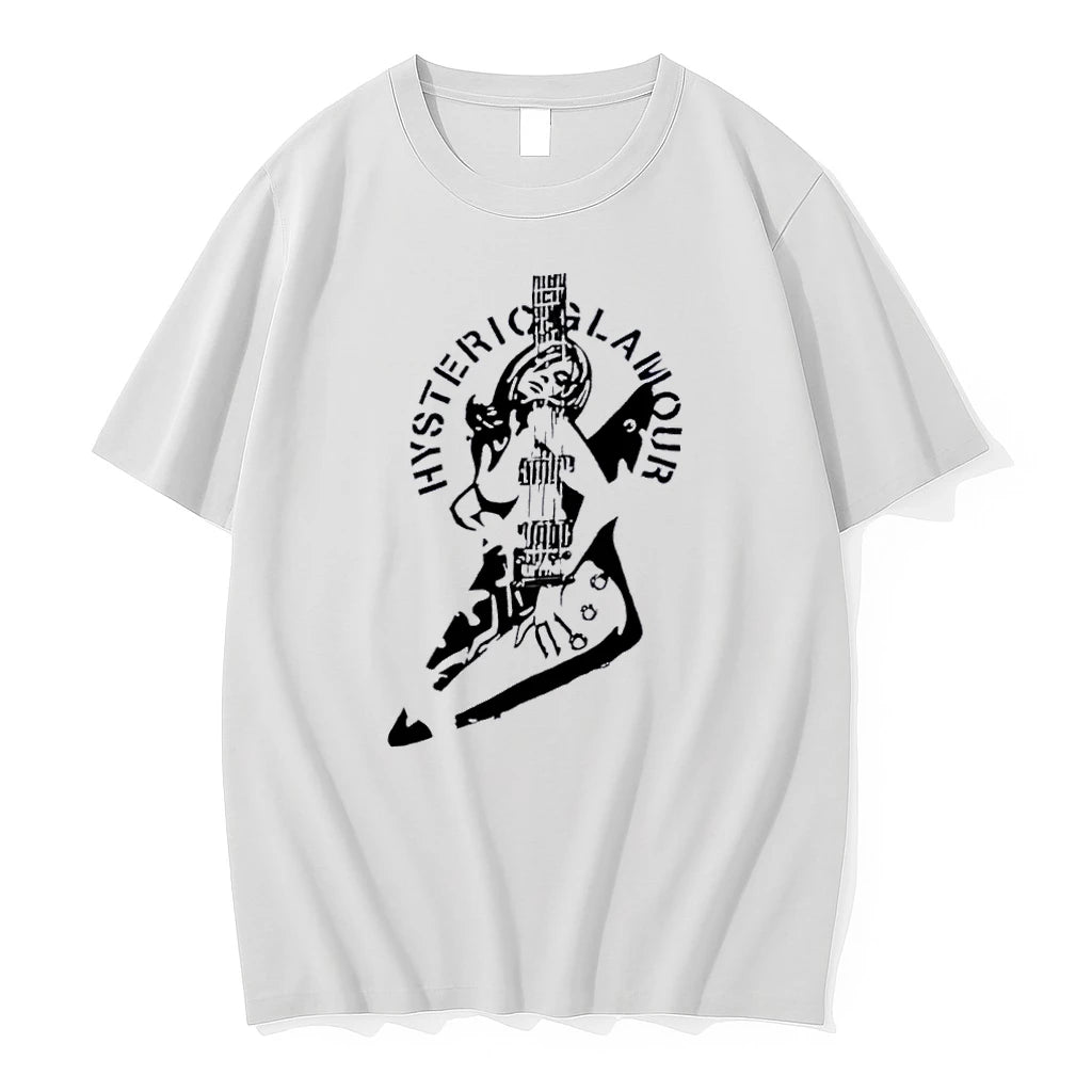 Officials Hysteric Glamour Black White Stencil Girl Electric Guitar White Womens T Shirt Sweater
