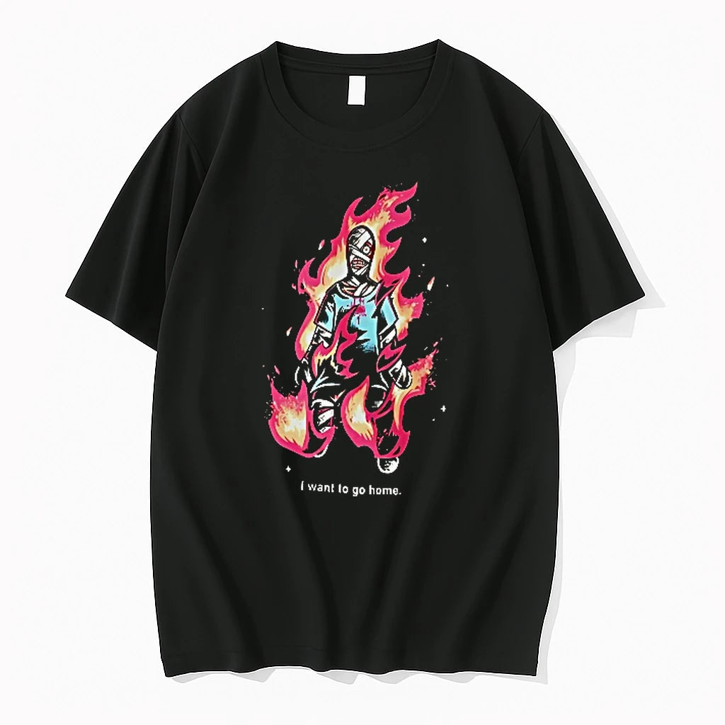 Officials I Want To Go Home Bandaged Figure Engulfed Pink Flames Cartoon Men