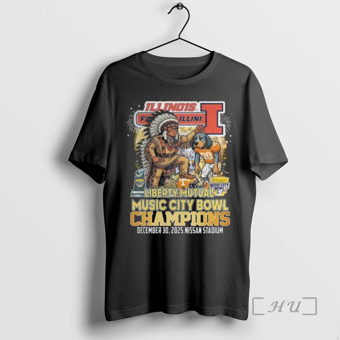 Officials Illinois Fighting Illini Football Liberty Music City Bowl Champions 2025 Mascot T-Shirts