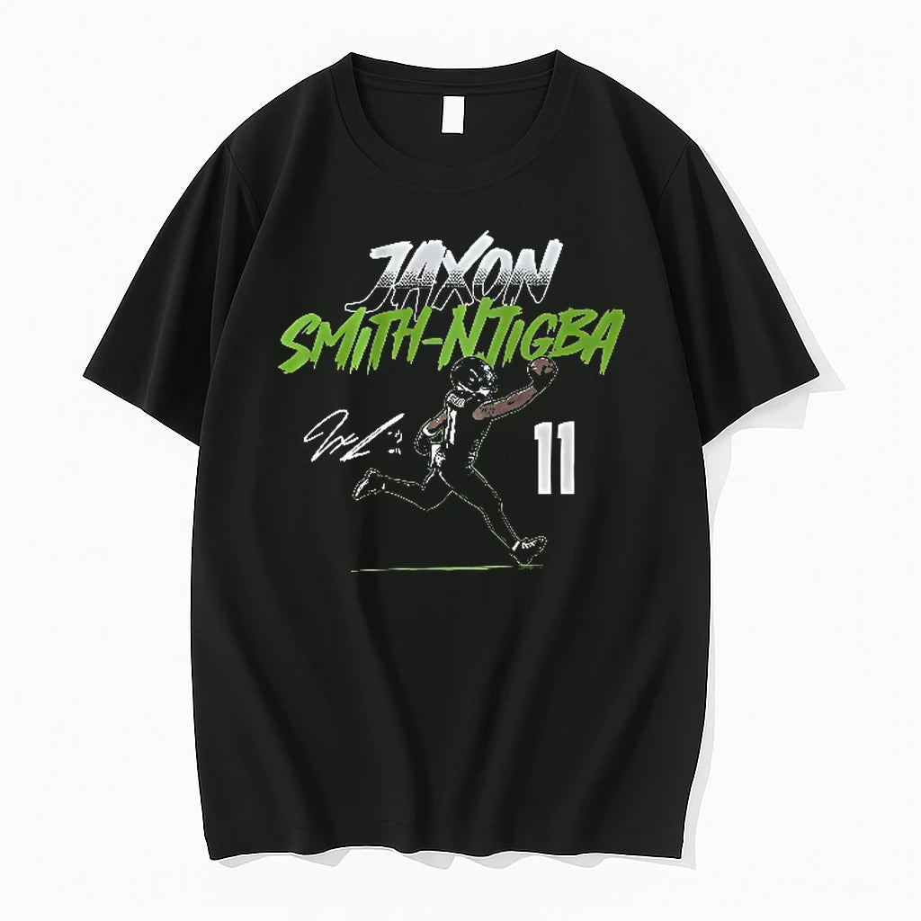 Officials Jaxon Smith Njigba 11 Football Player Running Catch Signature Green Text Youth