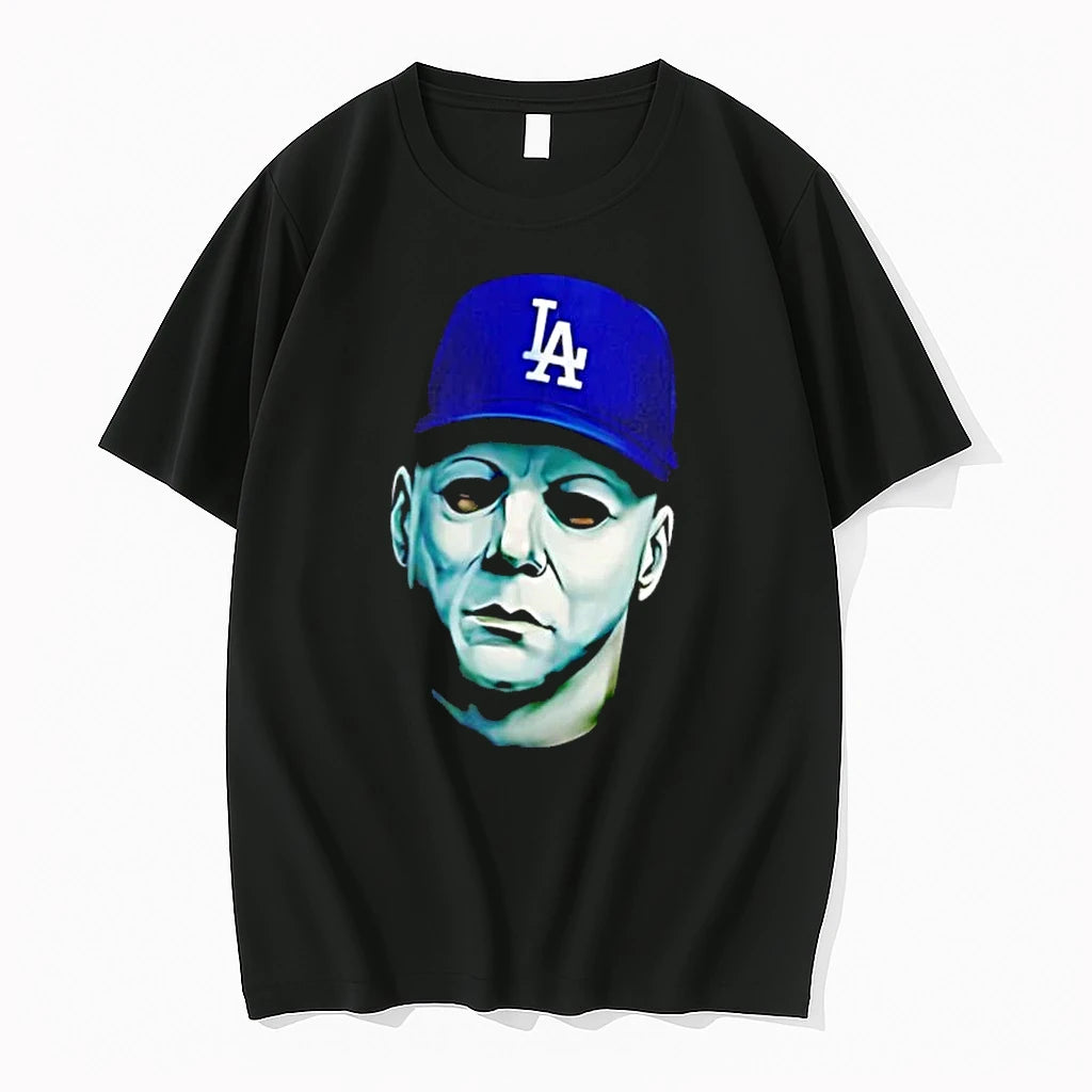 Officials Los Angeles Dodgers Mlb Michael Myers Mask Blue Cap Portrait Mens T Shirt Sweater