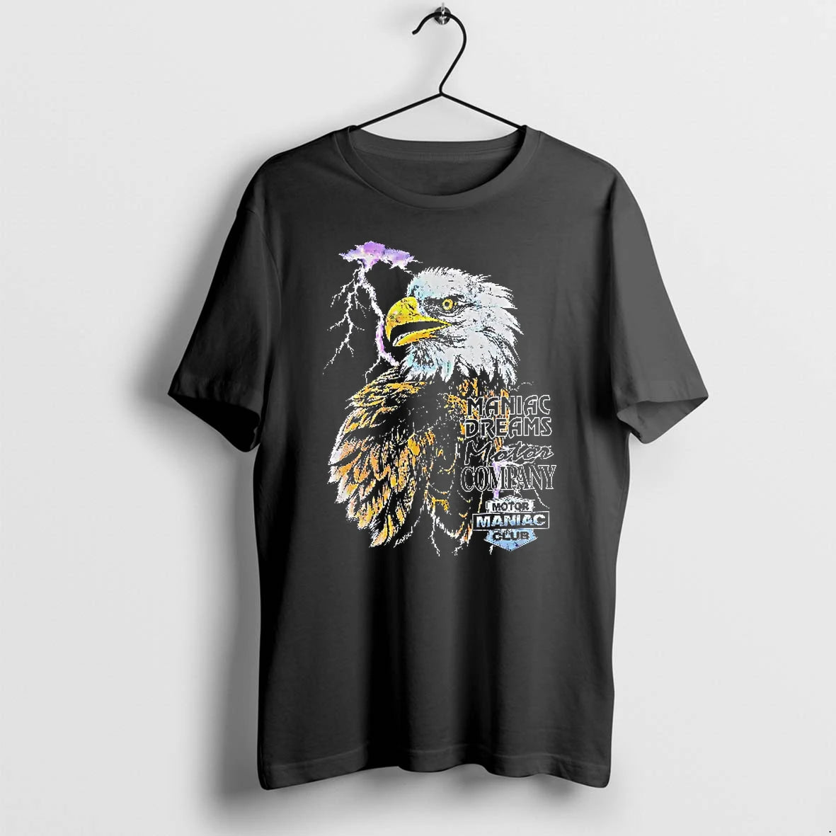 Officials Maniac Dreams Motor Company Club Bald Eagle Purple Lightning Bolt T Shirt Sweater