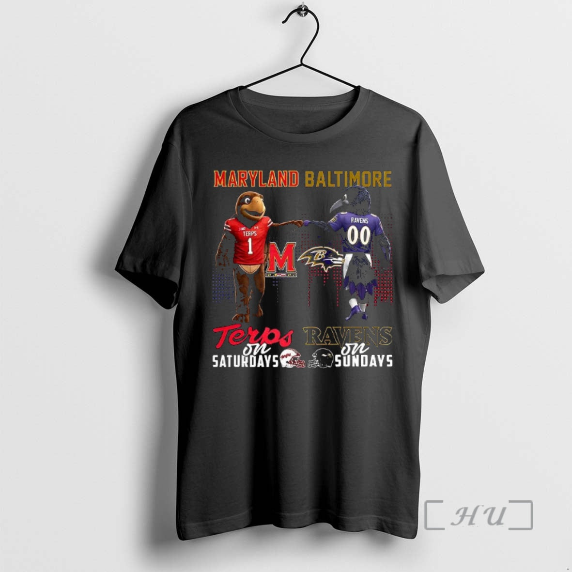 Officials Maryland Terrapins Saturdays Vs Baltimore Ravens Sundays Mascot T-Shirts