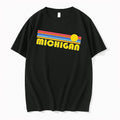 Officials Michigan Retro Sunset Horizontal Colorful Stripes Yellow Sun Mens T Shirt Sweater