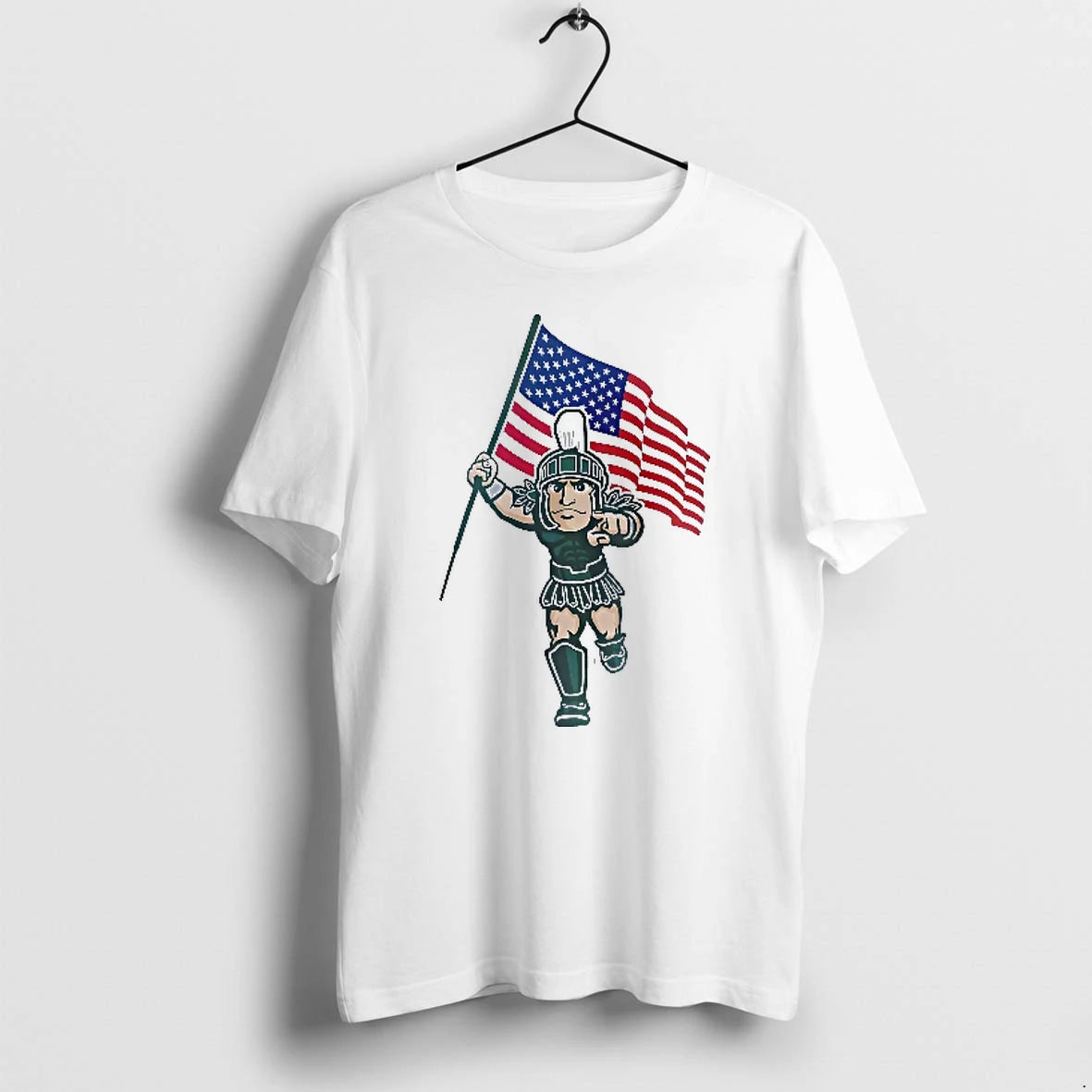 Officials Michigan State Spartans Ncaa Cartoon Sparty Mascot Holding American Flag Pointing Men