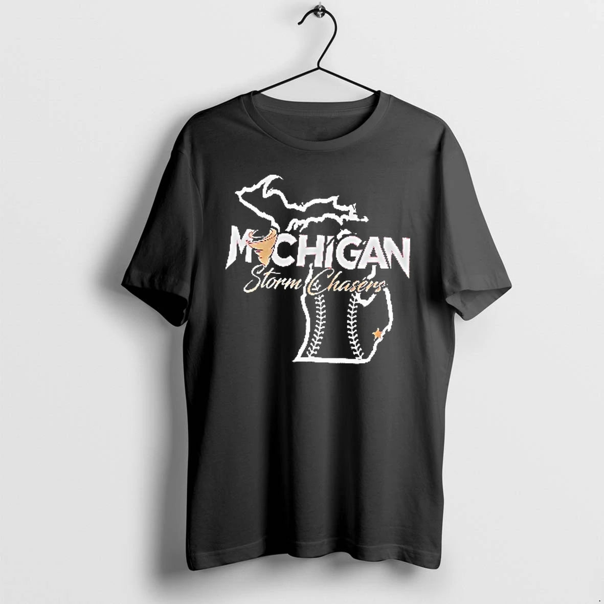 Officials Michigan Storm Chasers State Map Outline Tornado Baseball Seams Star Men T Shirt Sweater