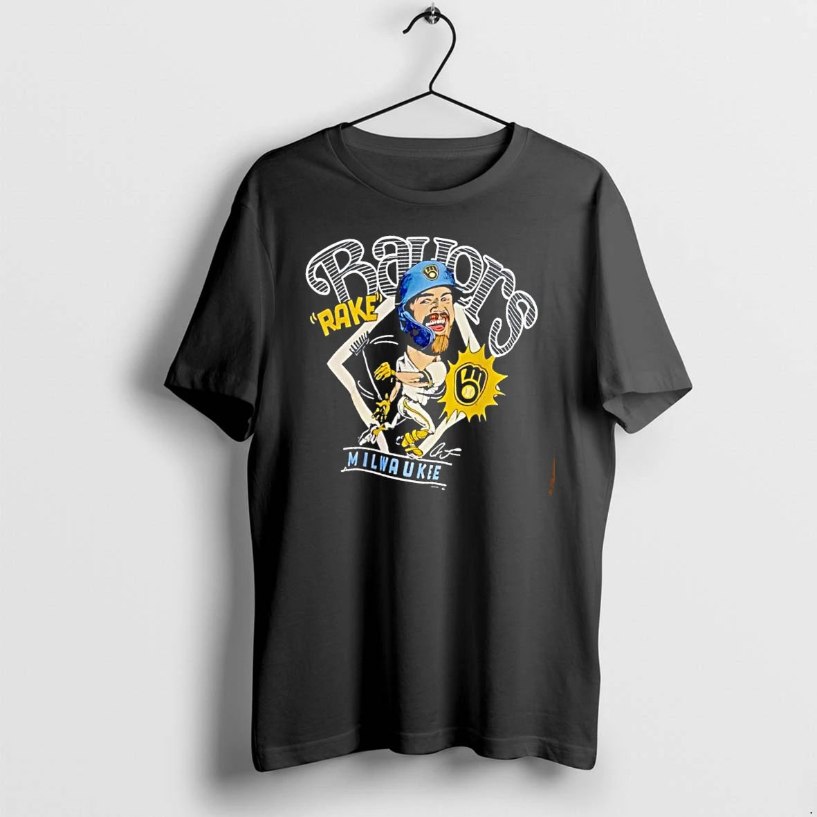 Officials Milwaukee Brewers Mlb Rake Cartoon Caricature Baseball Player Mens T Shirt Sweater