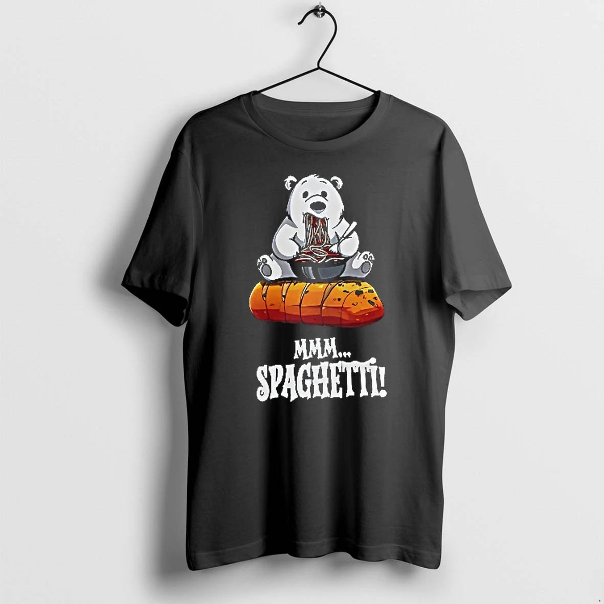 Officials Mmm Spaghetti Cartoon Polar Bear Eating Pasta Garlic Bread Youth T Shirt Sweater