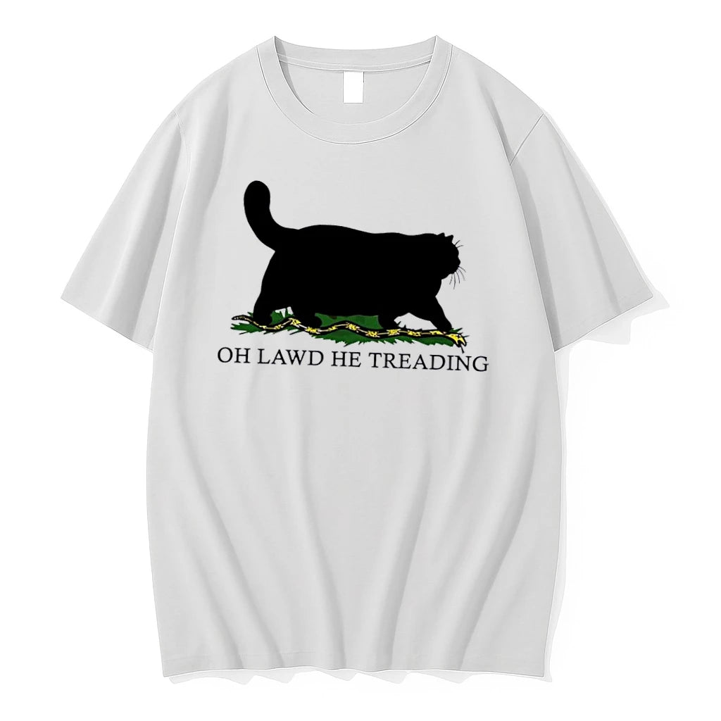 Officials Oh Lawd He Treading Chunky Black Cat Silhouette Stepping Snake White Womens