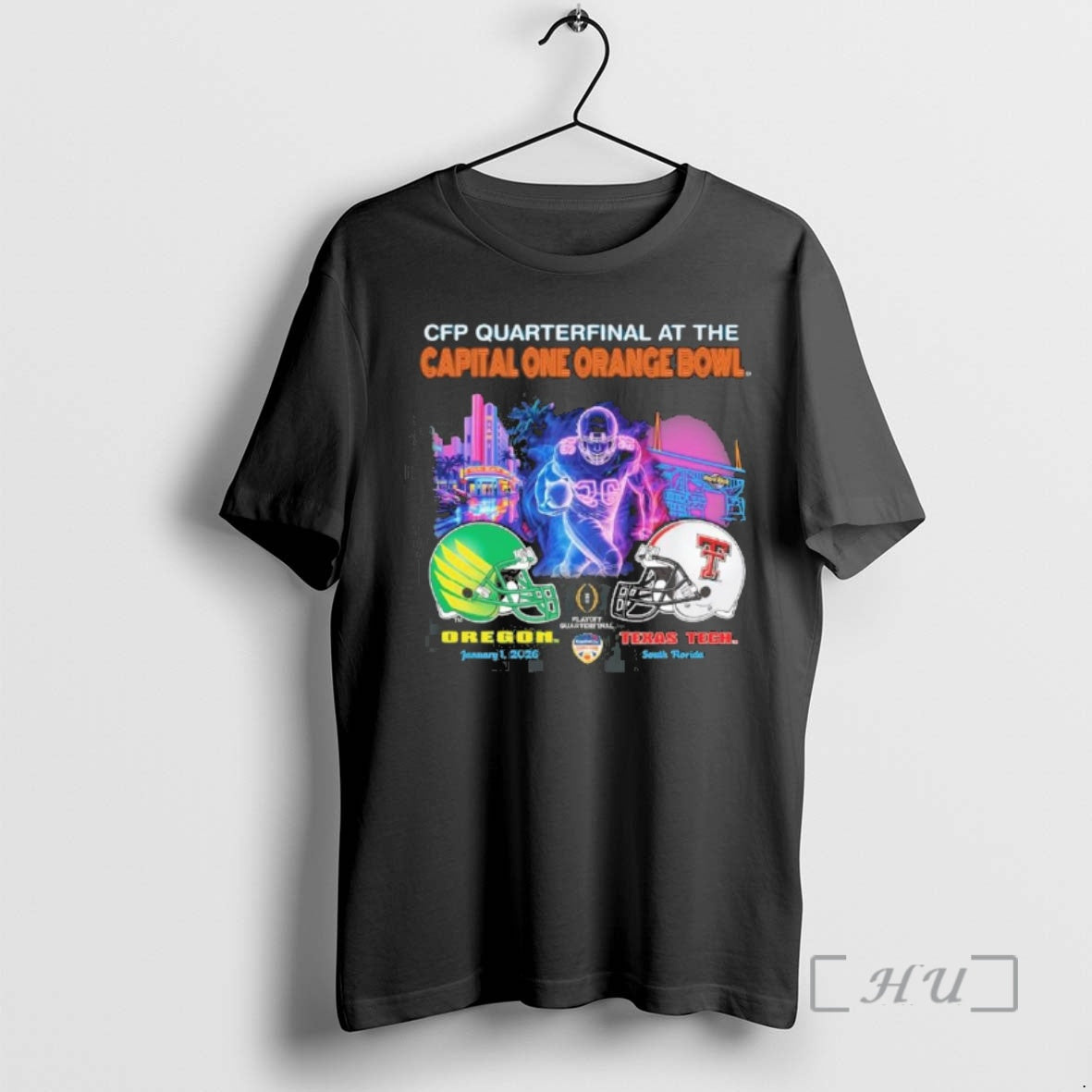 Officials Oregon Vs Texas Tech 2026 Cfp Orange Bowl Art Deco Game T-Shirts