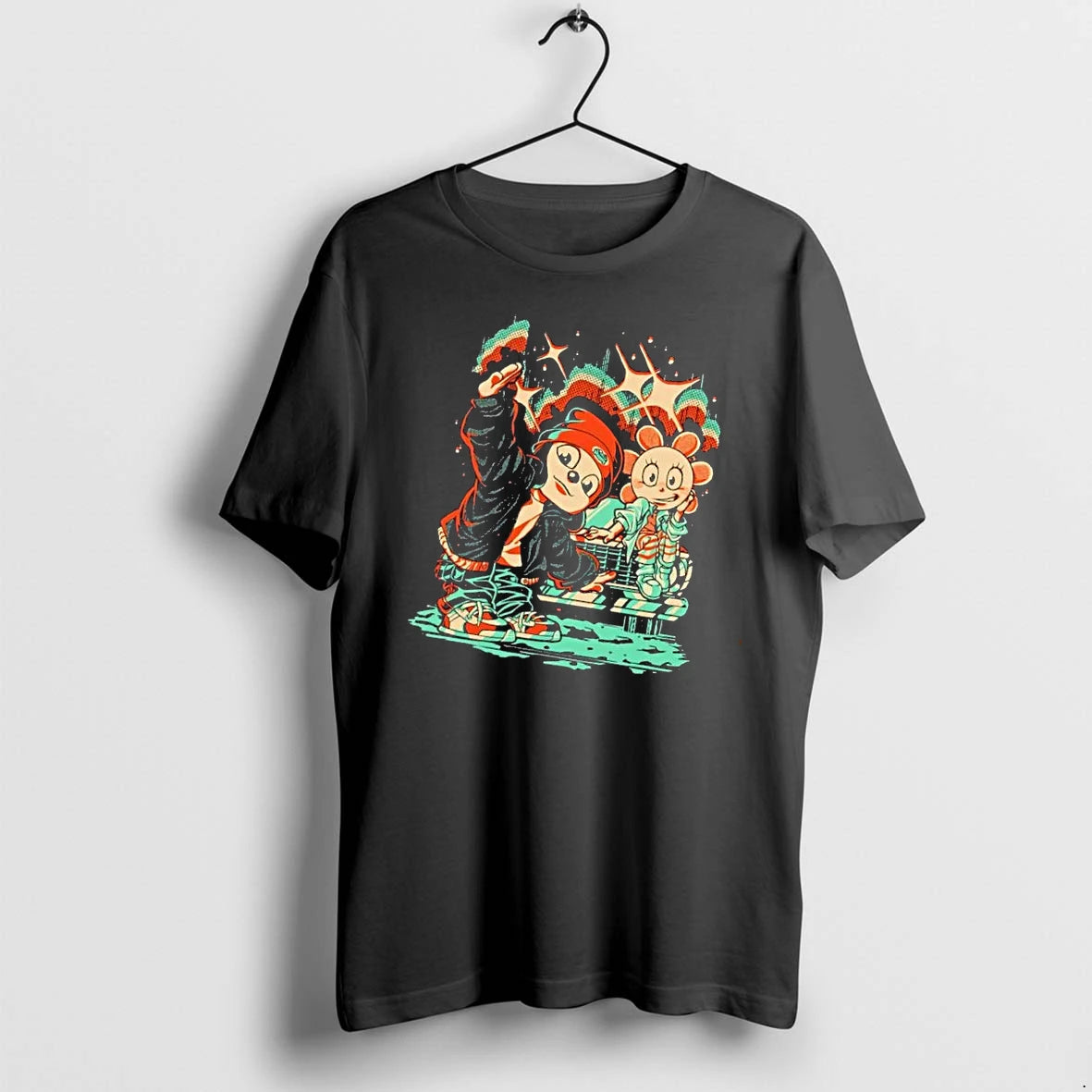 Officials Parappa Flower Girl Posing Car Sparkles Halftone Retro Cartoon Mens T Shirt Sweater