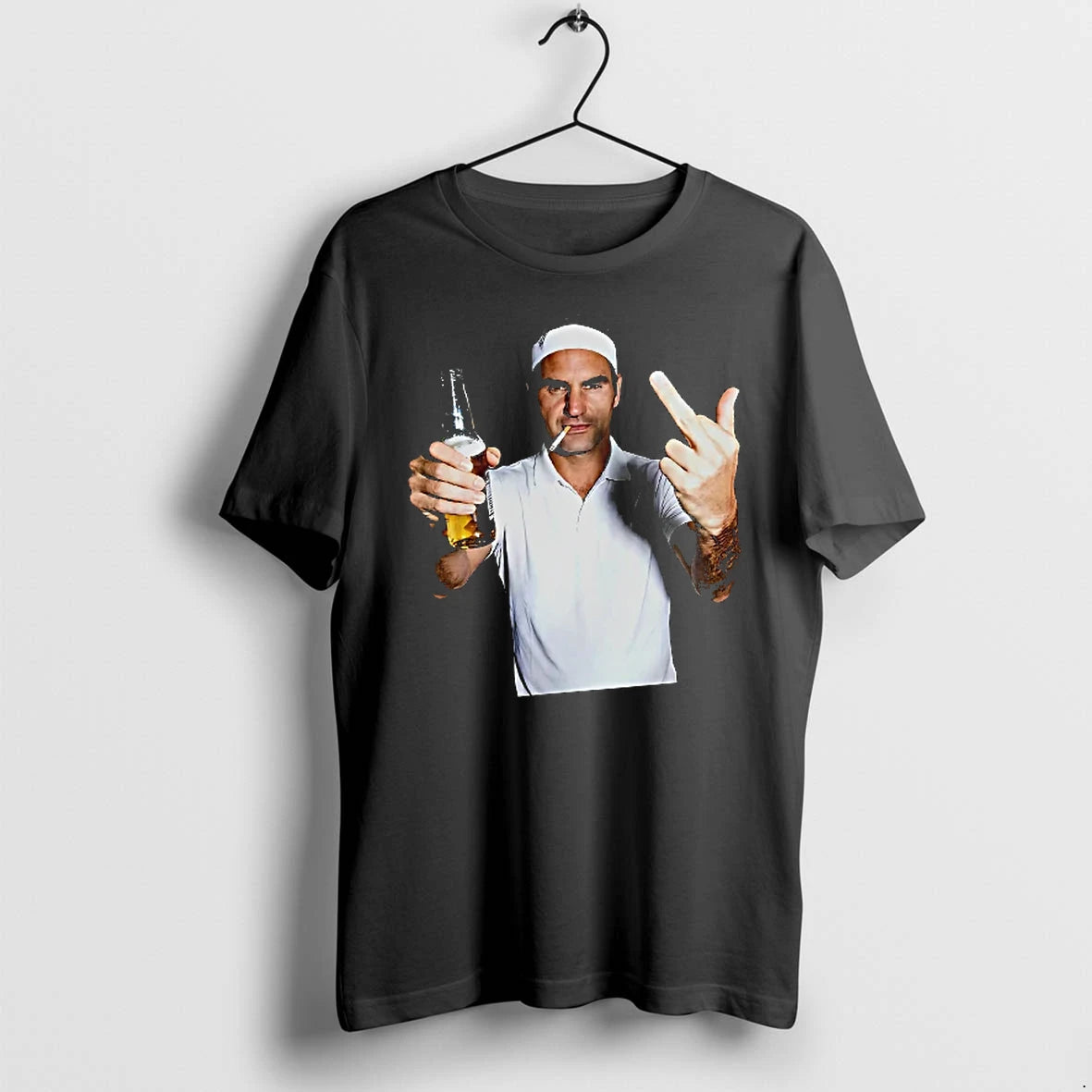 Officials Roger Federer Tennis Legend Middle Finger Smoking Beer Drinking T Shirt Sweater