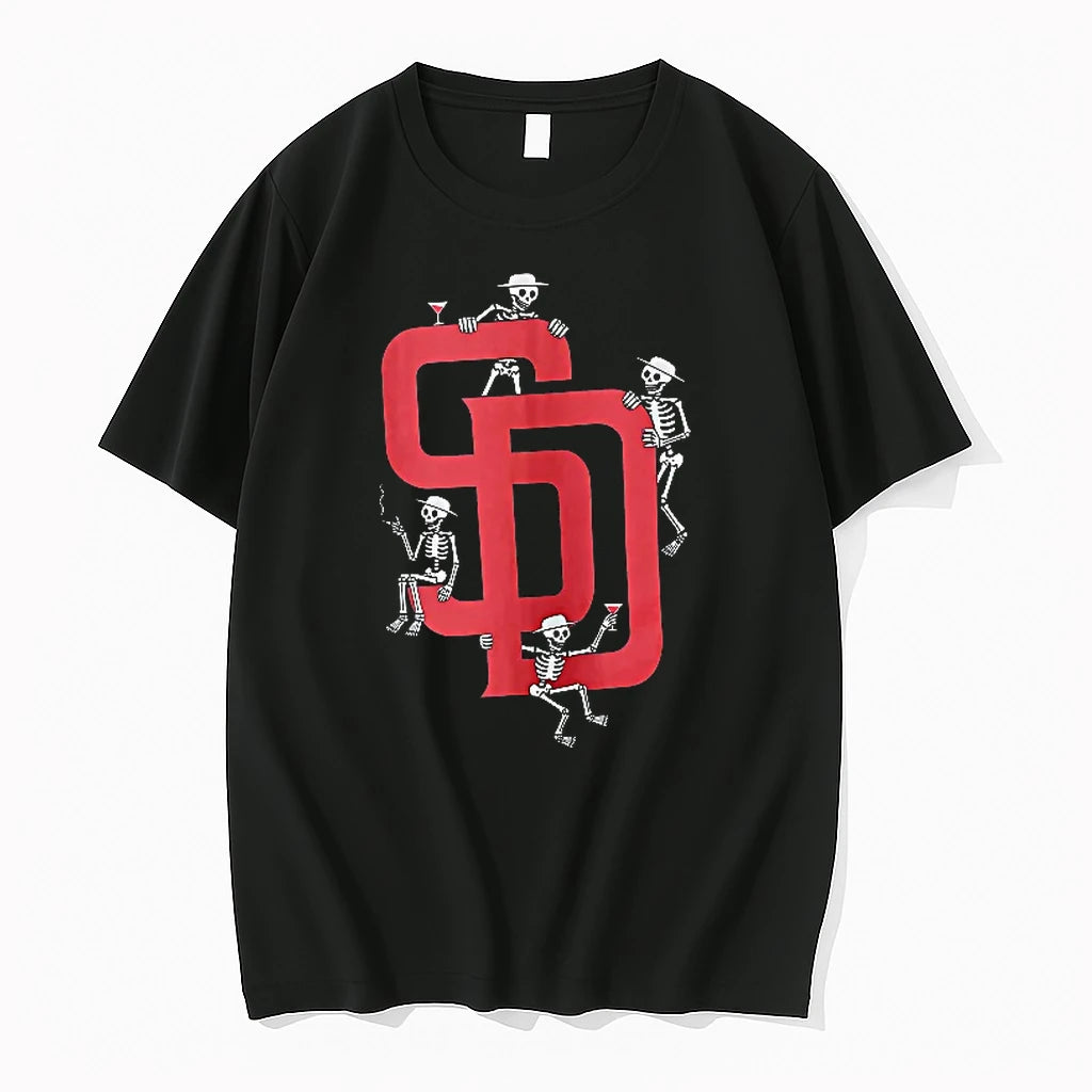Officials San Diego Padres Mlb Skeletons Drinking Cocktails Red Sd Logo T Shirt Sweater