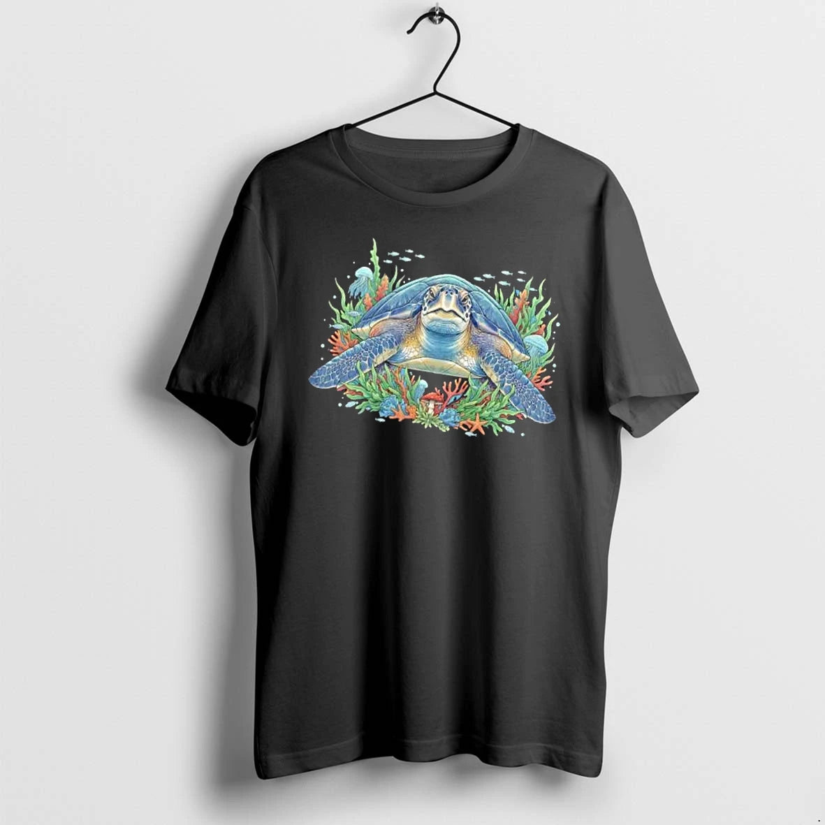 Officials Sea Turtle Swimming Underwater Coral Reef Red Mushroom Starfish Mens T Shirt Sweater