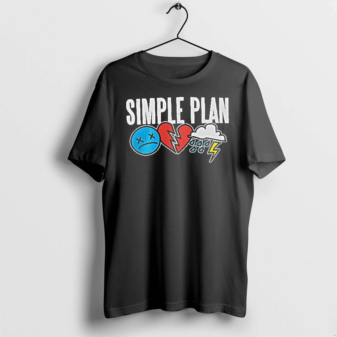 Officials Simple Plan Distressed Sad Face Broken Heart Storm Cloud Lightning Youth T Shirt Sweater