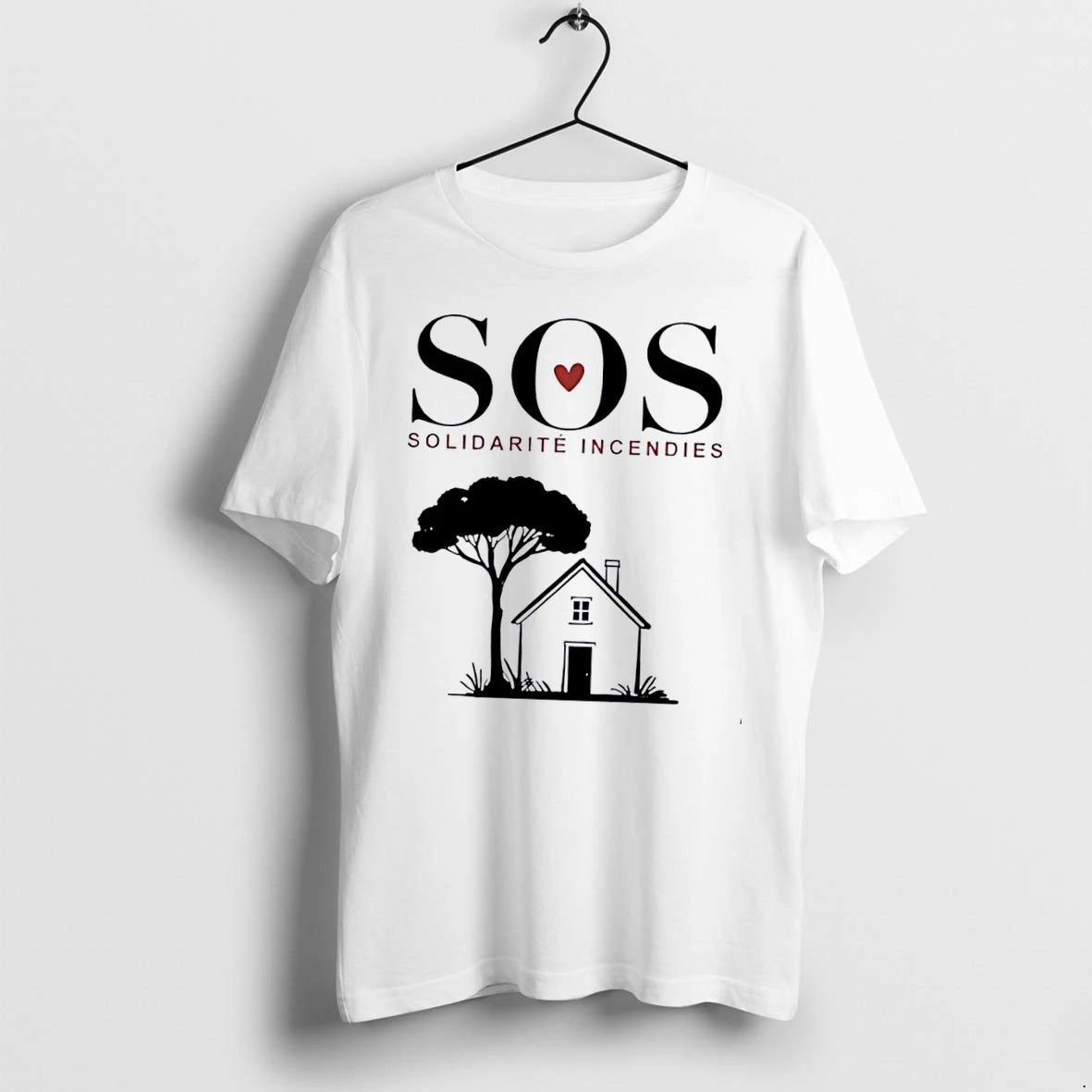 Officials Sos Solidarite Incendies Red Heart Pine Tree House White Womens T Shirt Sweater