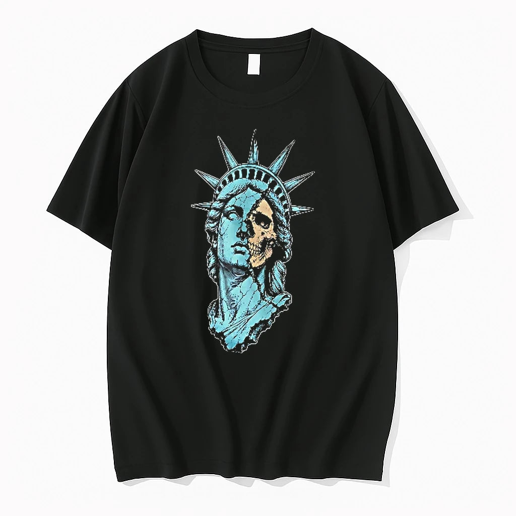 Officials Statue Of Liberty Cracked Head Exposing Half Skull Line Art Men T Shirt Sweater