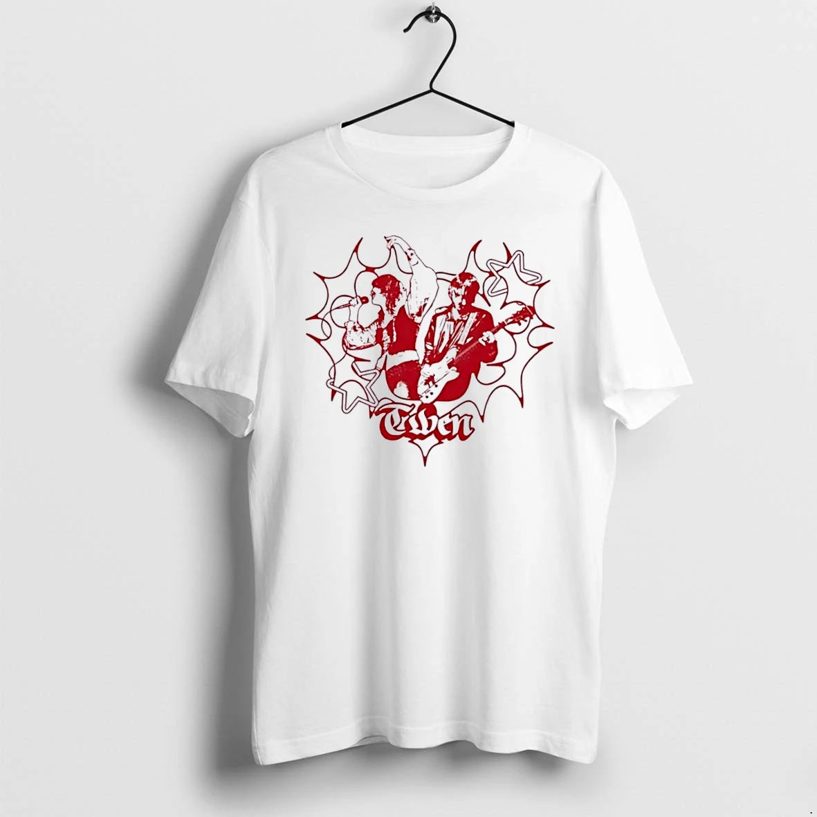 Officials Twen Red High Contrast Singer Guitarist Stars Heart Outline White Womens T Shirt Sweater