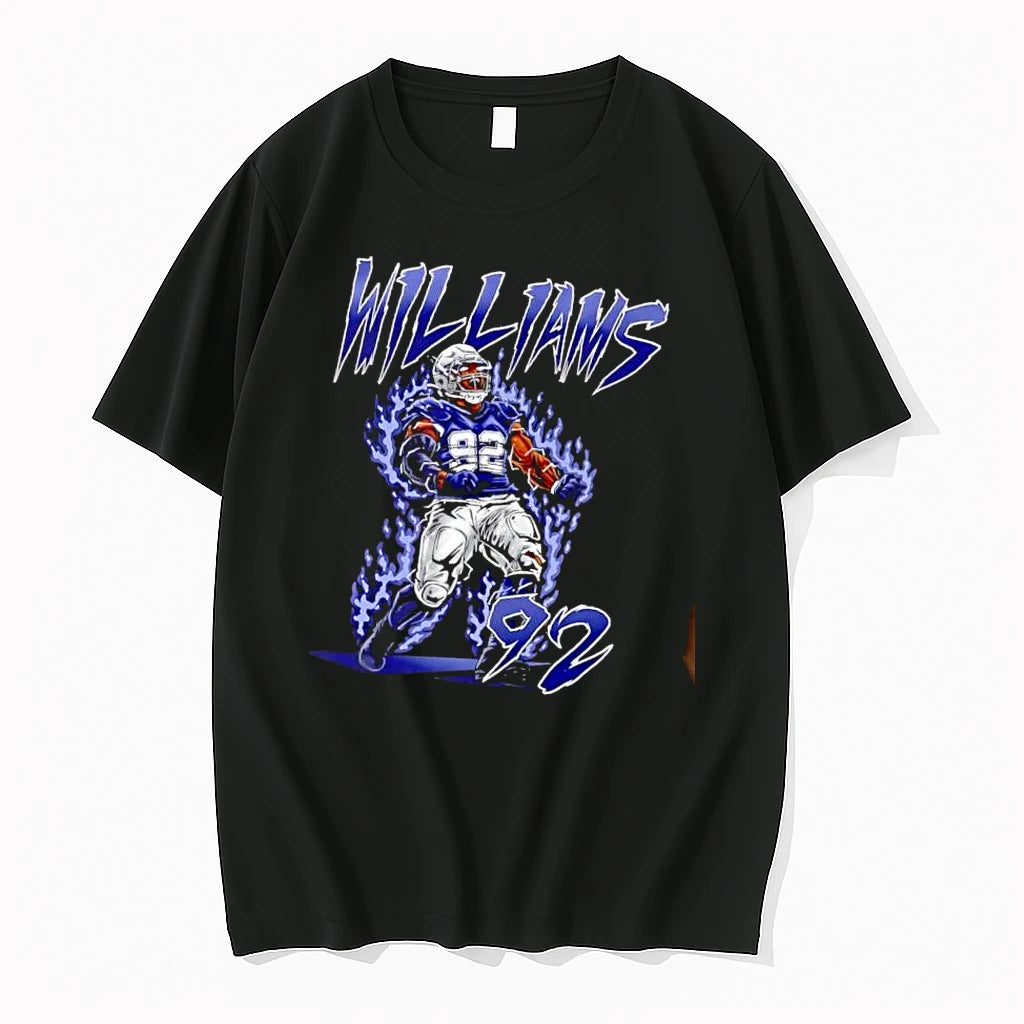 Officials Williams 92 Screaming Football Player Blue Electric Flames Mens T Shirt Sweater