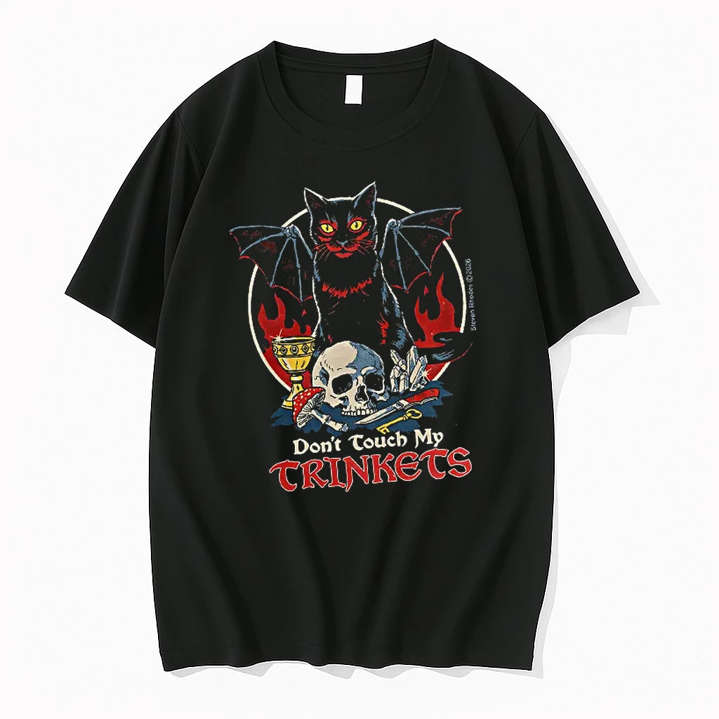 Officials Winged Black Cat Skull Dont Touch My Trinkets Steven Rhodes Women T Shirt Sweater