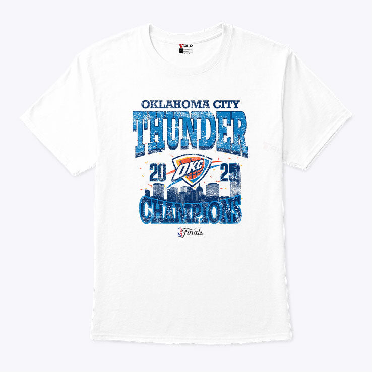 Oklahoma City Thunder 2025 NBA Finals Champion Confetti Skyline T Shirt