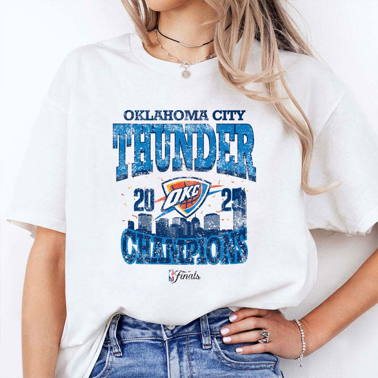 Oklahoma City Thunder 2025 NBA Finals Champion Confetti Skyline T Shirt