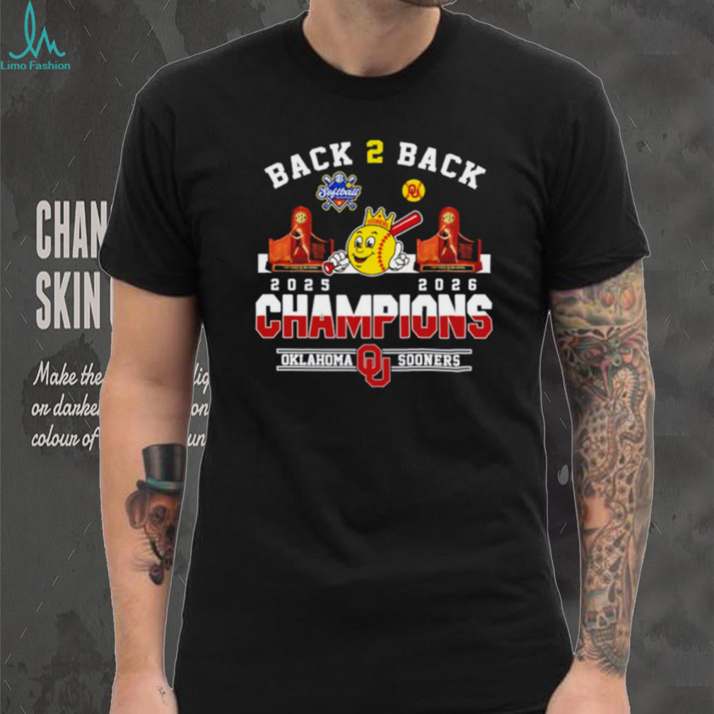 Oklahoma Sooners Back 2 Back 2025 2026 Softball Champions T Shirt