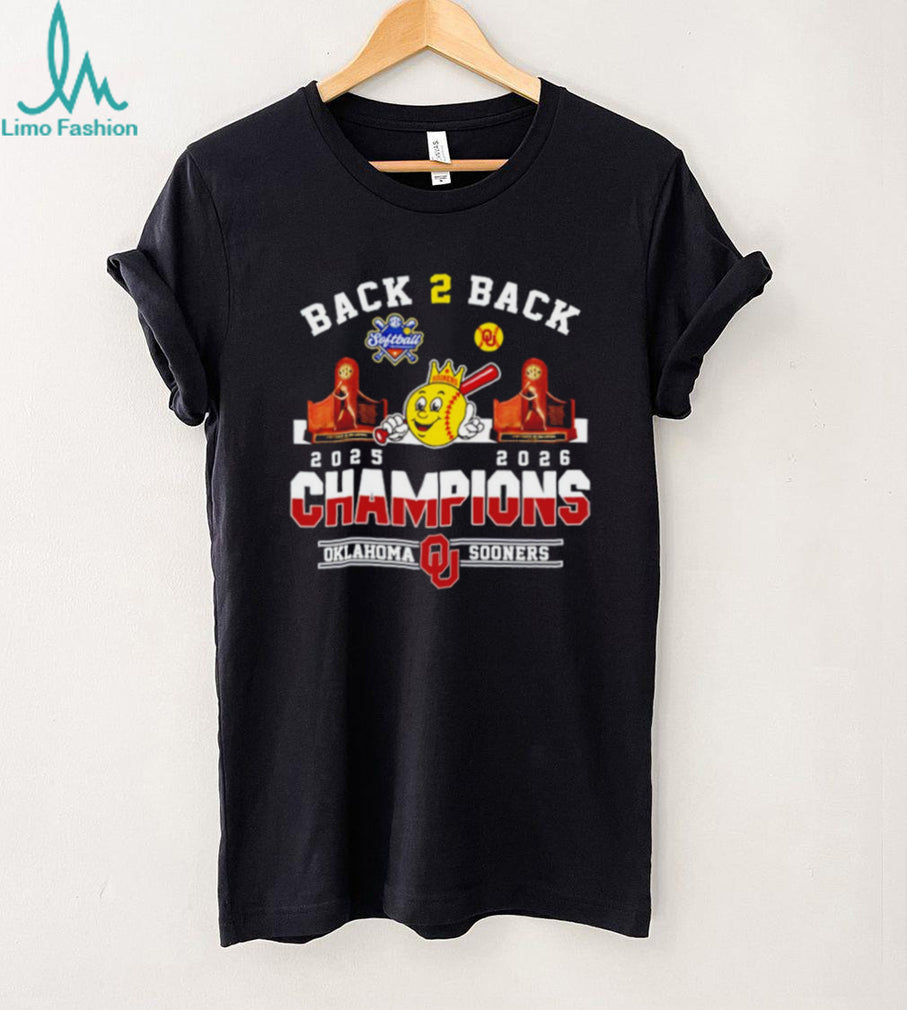 Oklahoma Sooners Back 2 Back 2025 2026 Softball Champions T Shirt