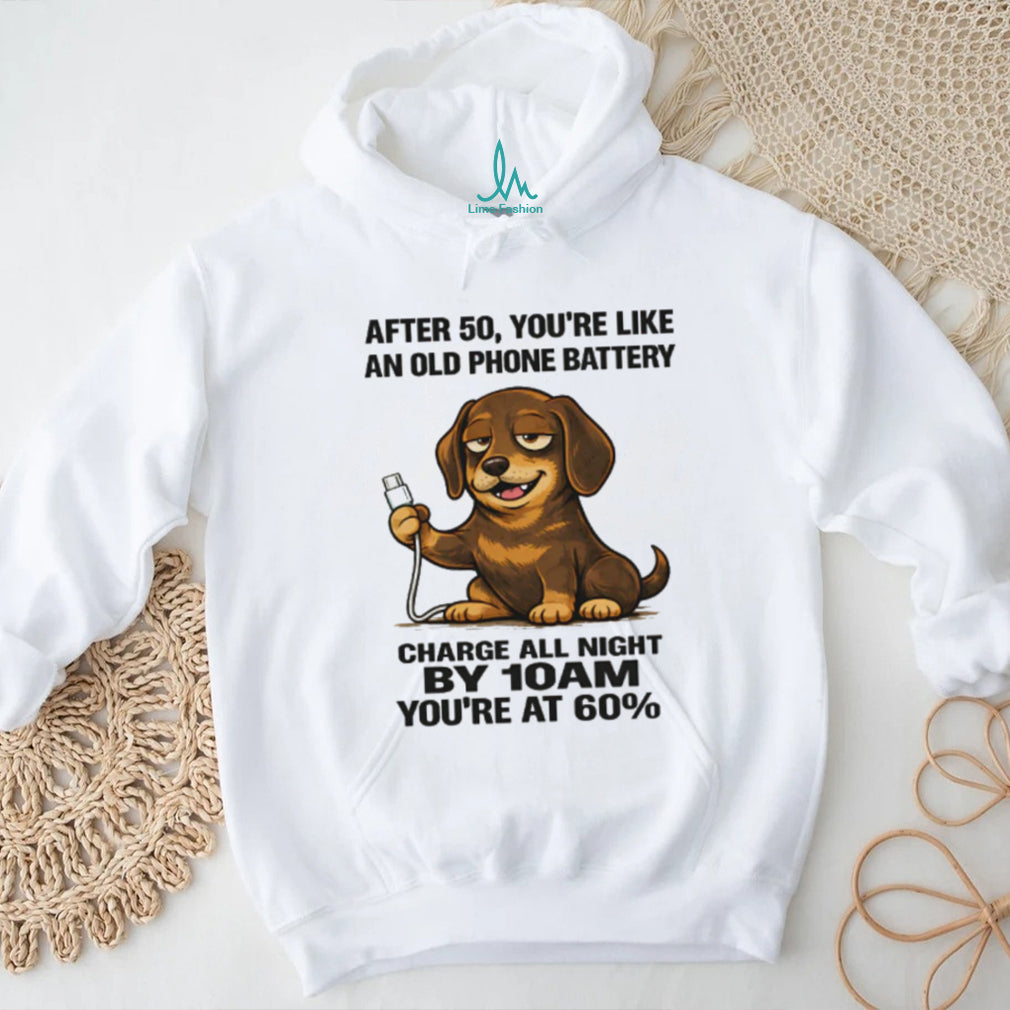 Old Phone Battery 50th Birthday Dachshund T Shirt Funny Aging Gift