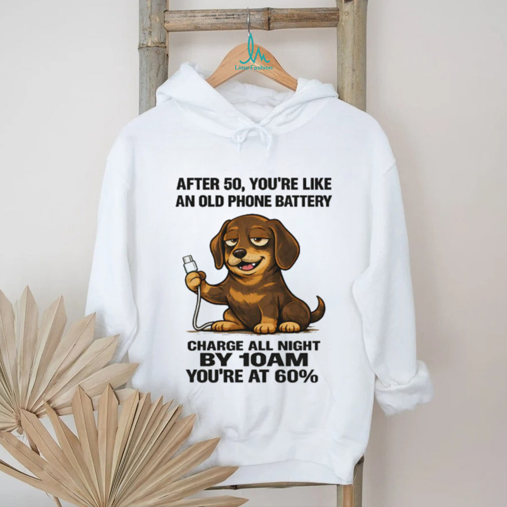 Old Phone Battery 50th Birthday Dachshund T Shirt Funny Aging Gift