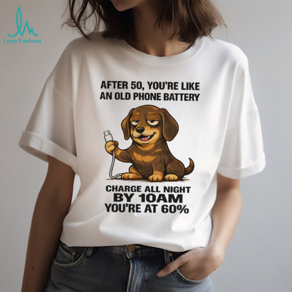 Old Phone Battery 50th Birthday Dachshund T Shirt Funny Aging Gift