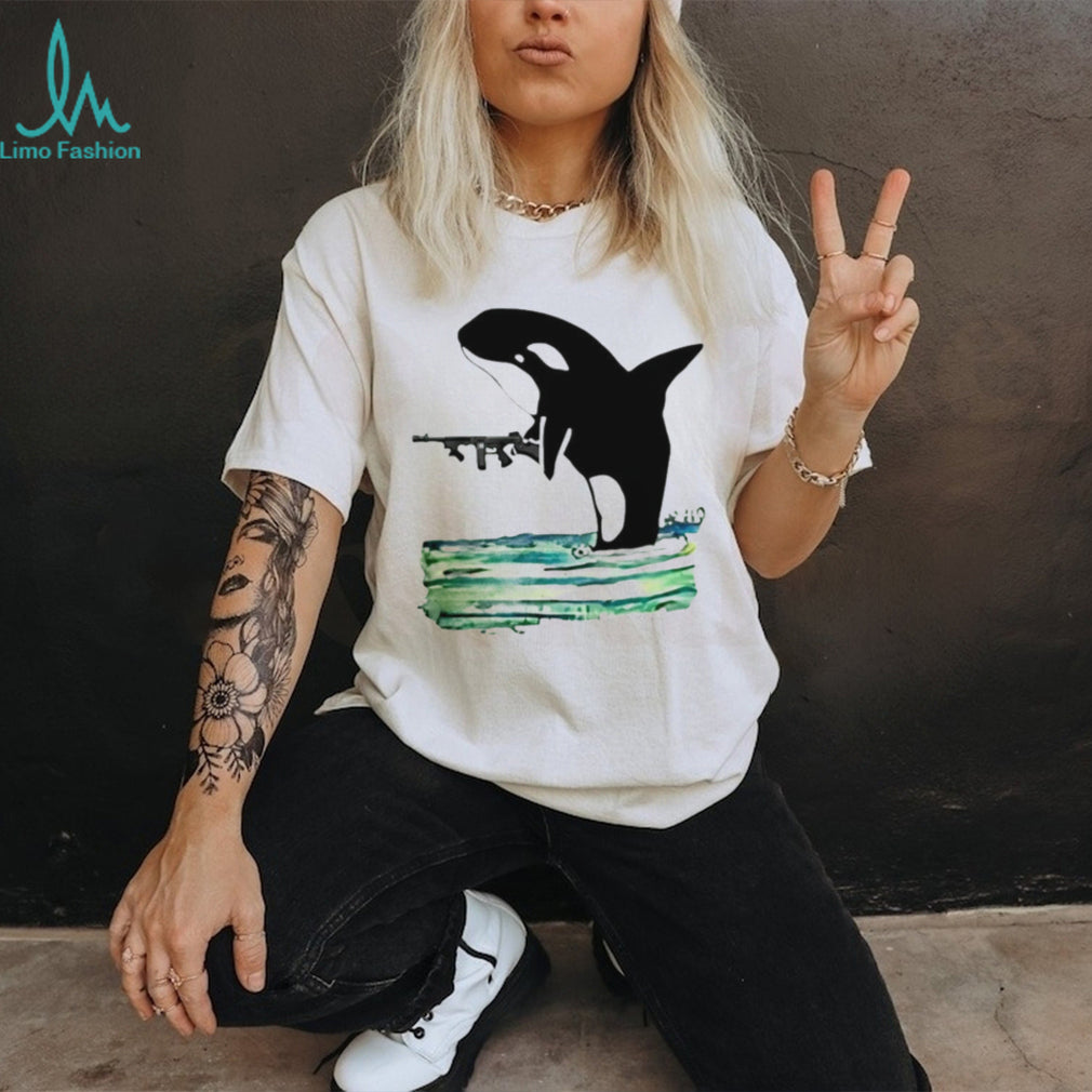 Orca Whale Holding A Machine Gun Animal Shirt