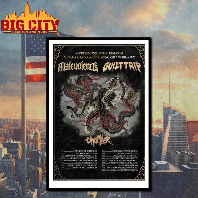 Original Malevolence And Guilttrip North America 2026 Tour Poster T-Shirt