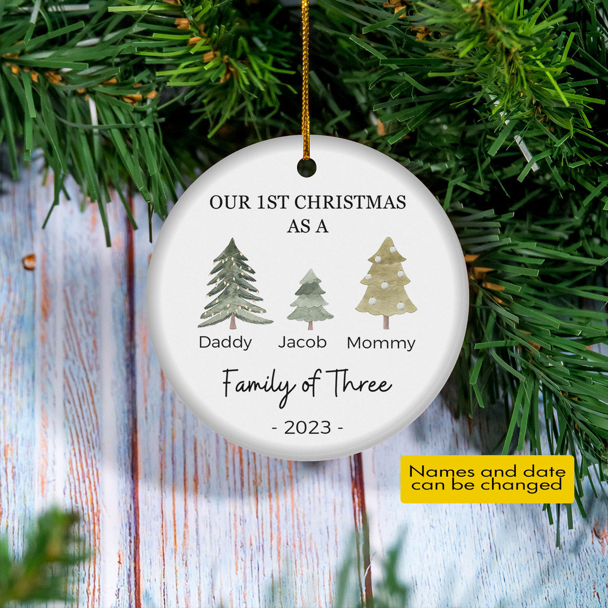 Our 1st Christmas Family Of Three Personalized Ornament