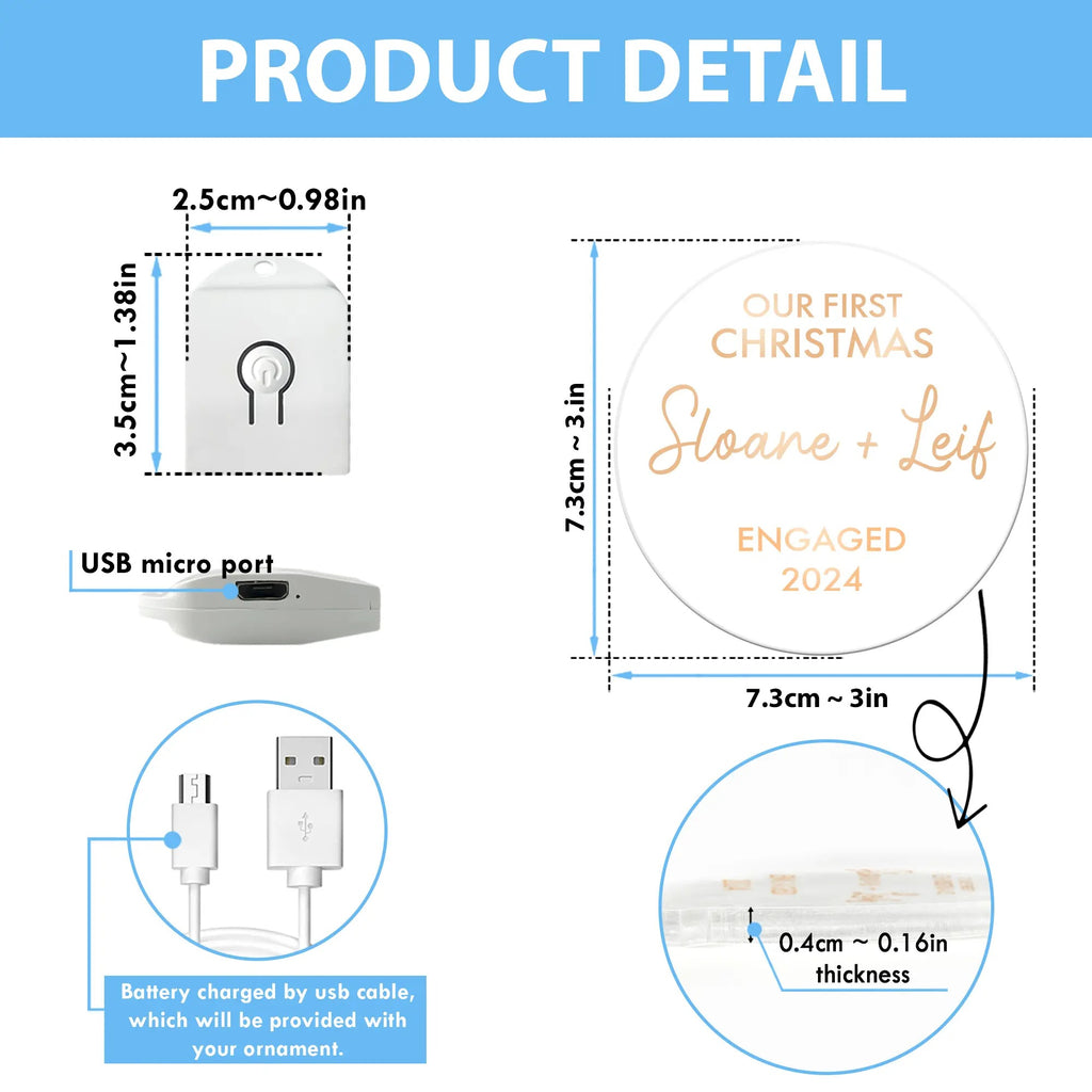 Our First Christmas Engaged Personalized Led Acrylic Ornament