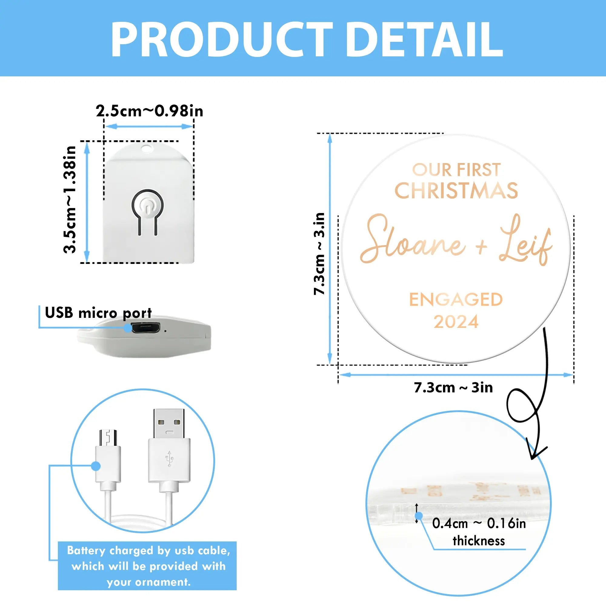 Our First Christmas Engaged Personalized Led Acrylic Ornament