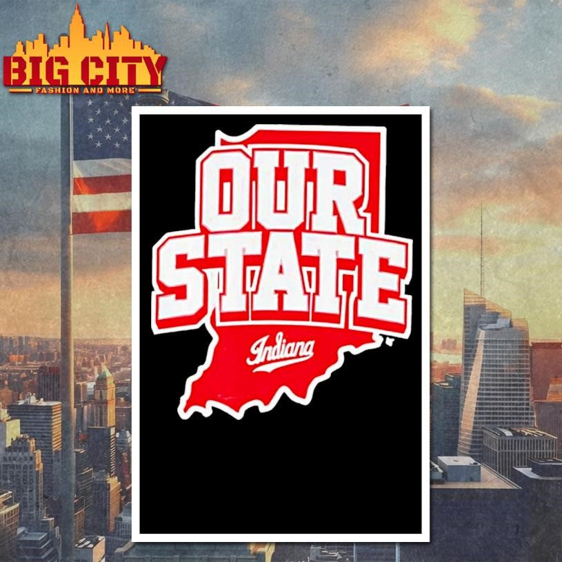 Our State Indiana Red Map Graphic College Sports Shirt