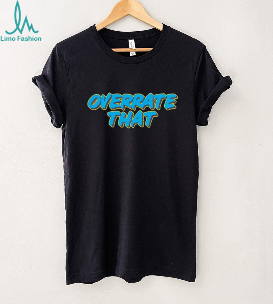 Overrate That Trendy Blue and Yellow Text Graphic T Shirt