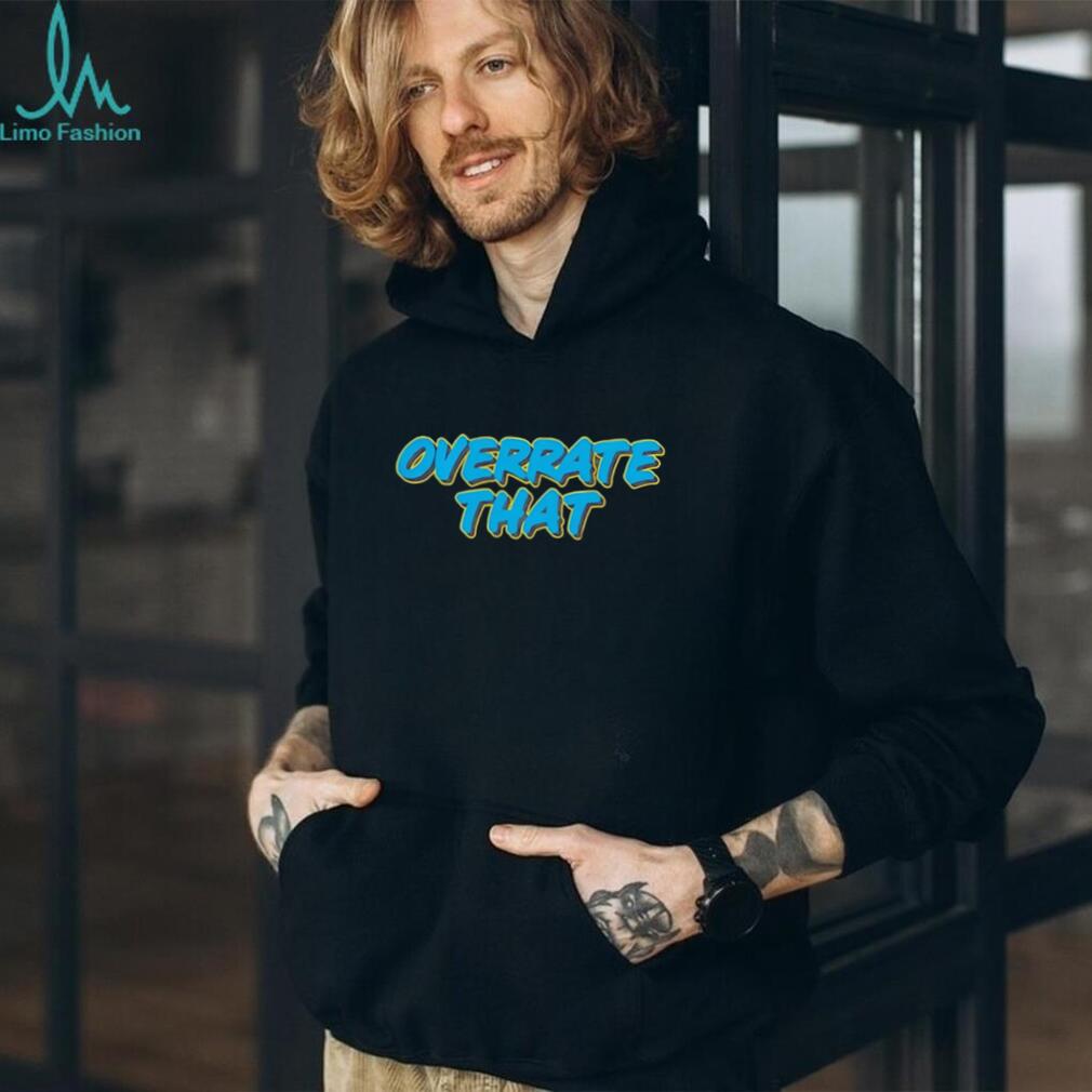 Overrate That Trendy Blue and Yellow Text Graphic T Shirt