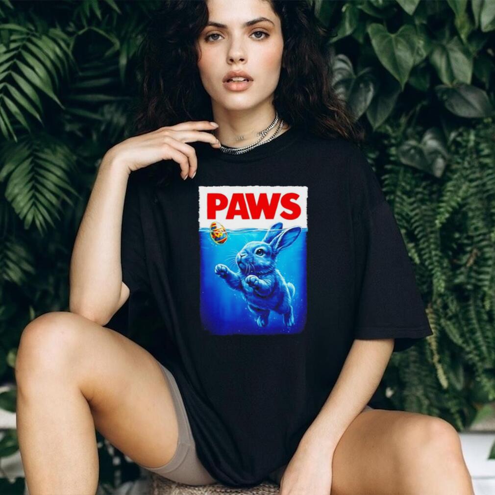 PAWS Easter Bunny Parody Jaws Movie Poster Funny T Shirt