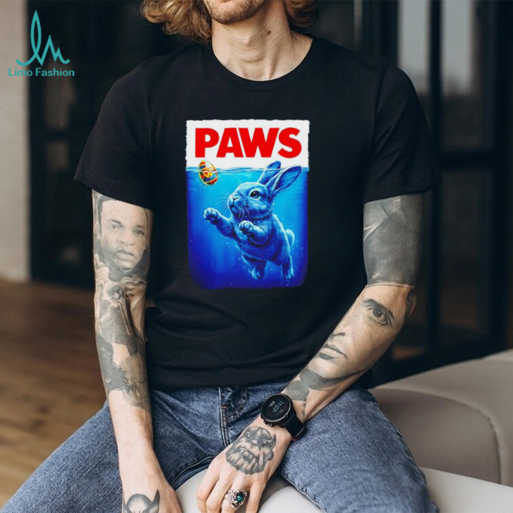 PAWS Easter Bunny Parody Jaws Movie Poster Funny T Shirt