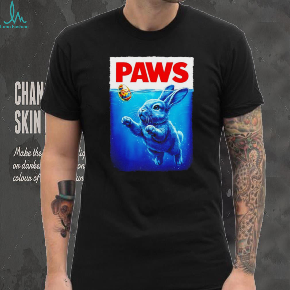 PAWS Easter Bunny Parody Jaws Movie Poster Funny T Shirt