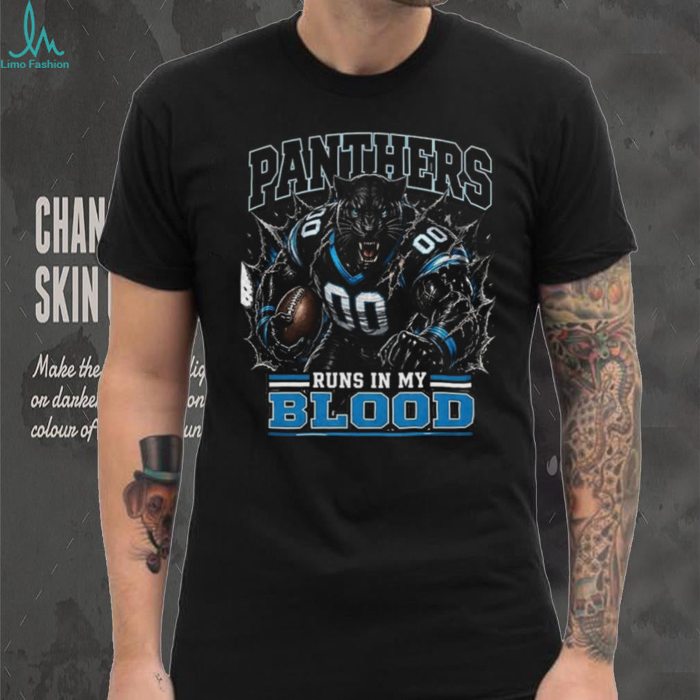 Panthers Football Runs In My Blood Vintage Retro Sports Fan Apparel For Men Women Shirt