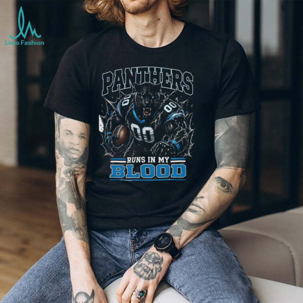 Panthers Football Runs In My Blood Vintage Retro Sports Fan Apparel For Men Women Shirt